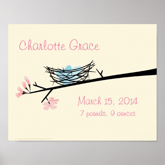 Nest and Blossoms Personalized Nursery Poster (Front)