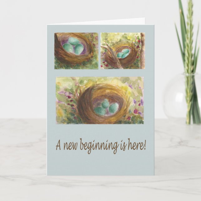 Nest blue eggs Robin's nest spring new beginnings Card (Front)