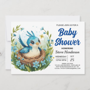 Nest Bohemian Whimsical Bird Boy Baby Shower Invitation