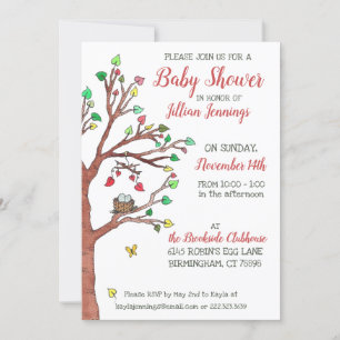Nest Watercolor Tree Whimsical Baby Shower Invitation