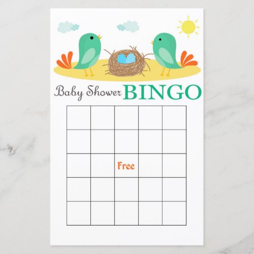 Nest with Egg baby shower bingo card