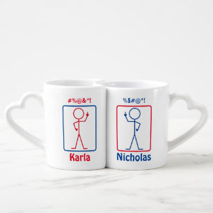 Nested Coffee Mug Set, Personalized Stick Figures