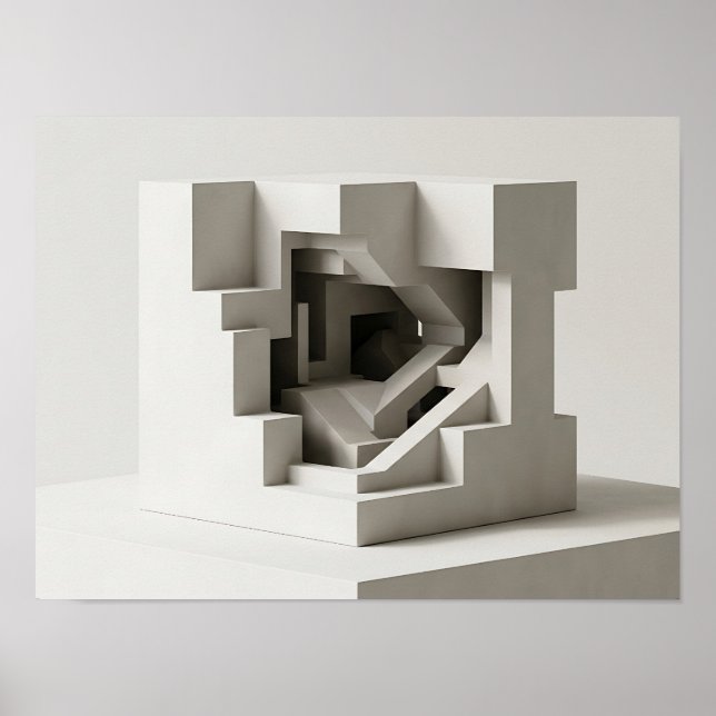 Nested Geometric Cube Labyrinth Minimalist Wall Ar Poster (Front)