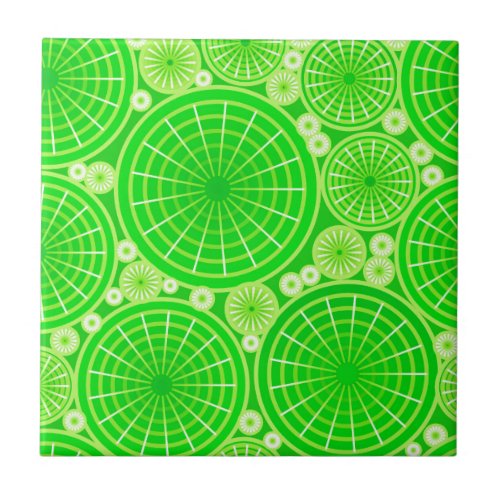 Nested wheels _ lime green ceramic tile