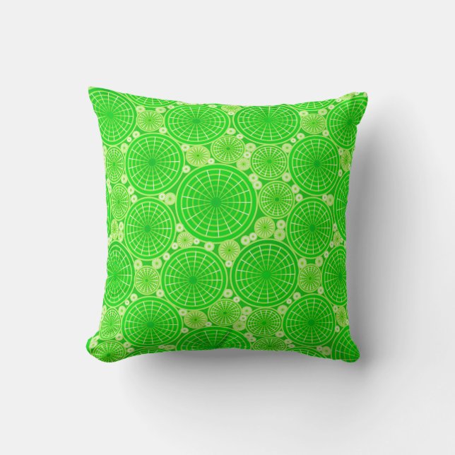 Nested wheels - lime green throw pillow (Front)