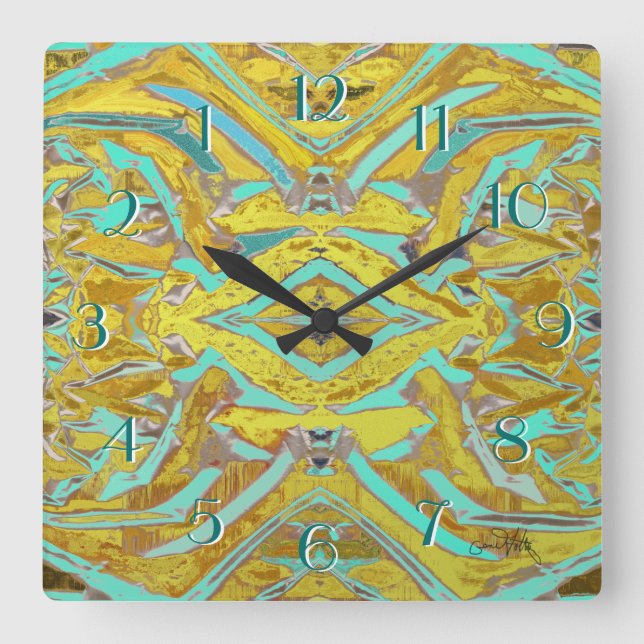 Nesting Abstract Backwards Clock Yellow and Aqua (Front)