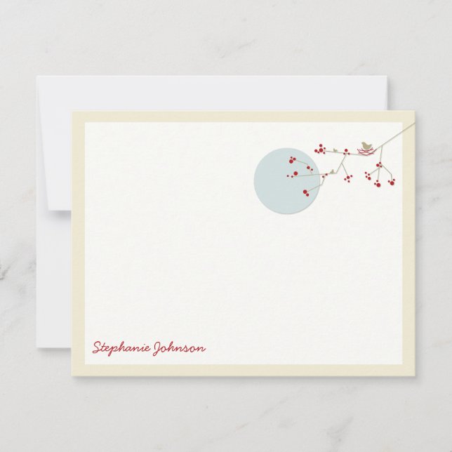 Nesting Bird And Family Baby Thank You Note Card (Front)