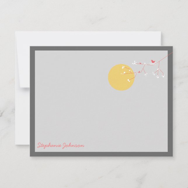 Nesting Bird And Family Baby Thank You Note Card (Front)