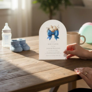 Nesting Bird Blue Bow Baby Shower Invitation