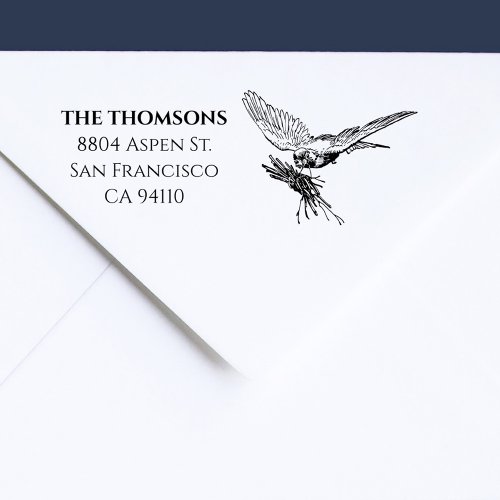 Nesting Bird Elegant Family Return Address Rubber Stamp