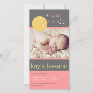 Nesting Bird & Family Baby Girl Birth Announcement