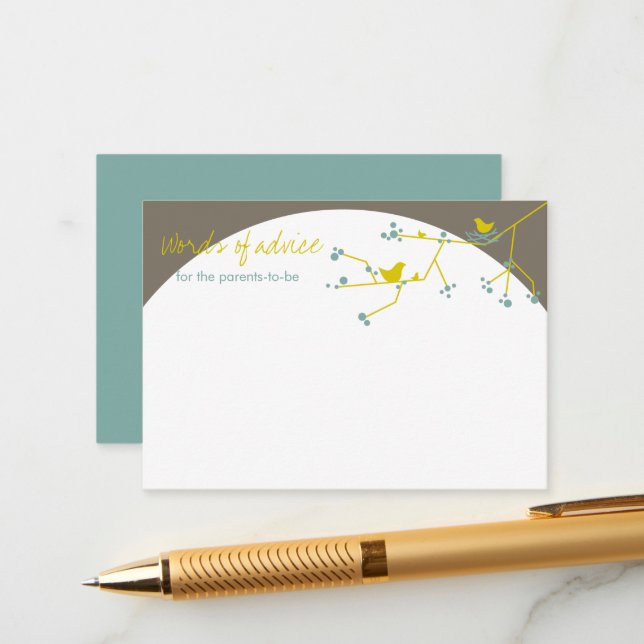 Nesting Bird Family Baby Shower Game Advice Card (Front/Back In Situ)
