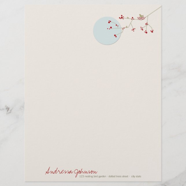 Nesting Bird Family Baby Shower Letterhead (Front)