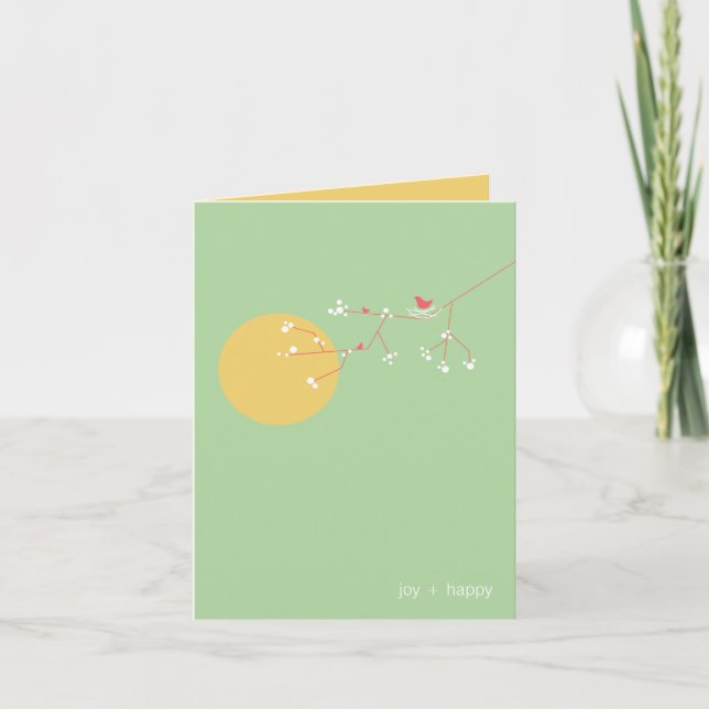 Nesting Bird & Family Baby Thank You Note Card (Front)