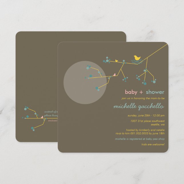 Nesting Bird Family Tree Simple Chic Baby Shower Invitation (Front/Back)