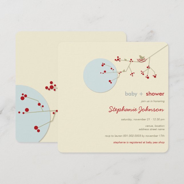 Nesting Bird Family Tree Simple Chic Baby Shower Invitation (Front/Back)