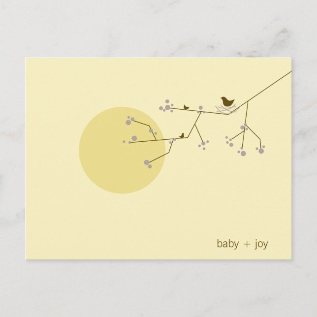 Nesting Bird Family Tree Whimsical Baby Shower Invitation Postcard (Front)