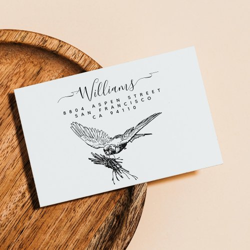 Nesting Bird Modern Script Family Return Address Rubber Stamp