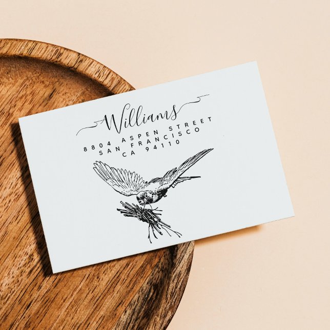 Nesting Bird Modern Script Family Return Address Rubber Stamp (Nesting Bird Modern Script Family Return Address Rubber Stamp. For newlyweds, new house, relocation)