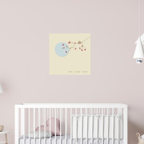 Nesting Birds And Family Simple Baby Nursery Art Poster