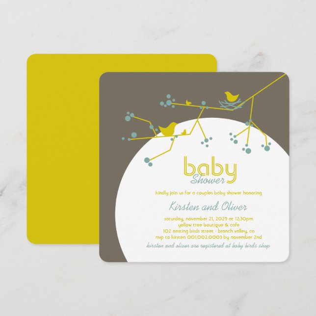 Nesting Birds Family Tree Couples Baby Shower Invitation (Front/Back)