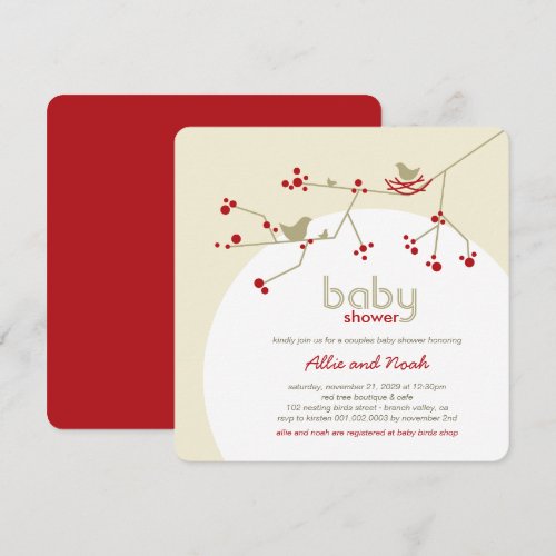 Nesting Birds Family Tree Couples Baby Shower Custom Announcement