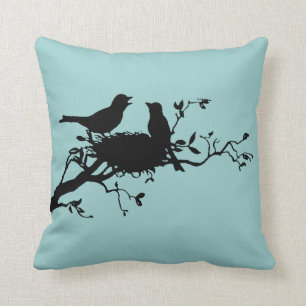 Nesting Birds Silhouette Pillow