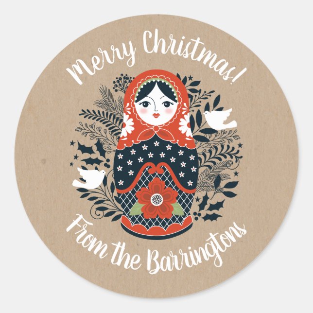 Nesting Doll Christmas Personalized Classic Round Sticker (Front)