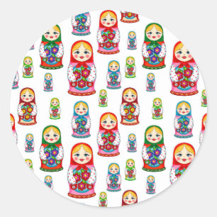Nesting doll pattern classic round sticker