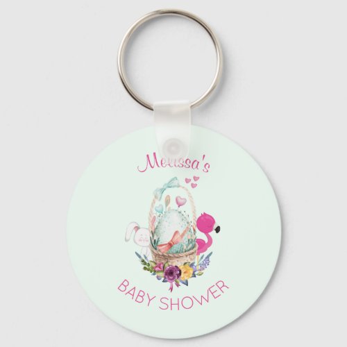 Nesting Egg w Flamingo  Bunny Baby Shower Keychain