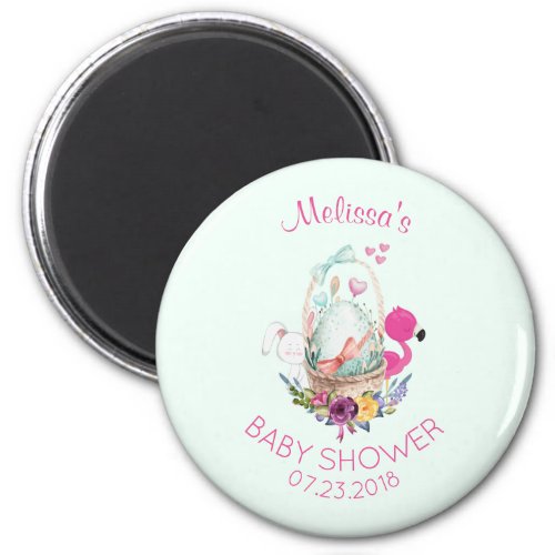 Nesting Egg w Flamingo  Bunny Baby Shower Magnet