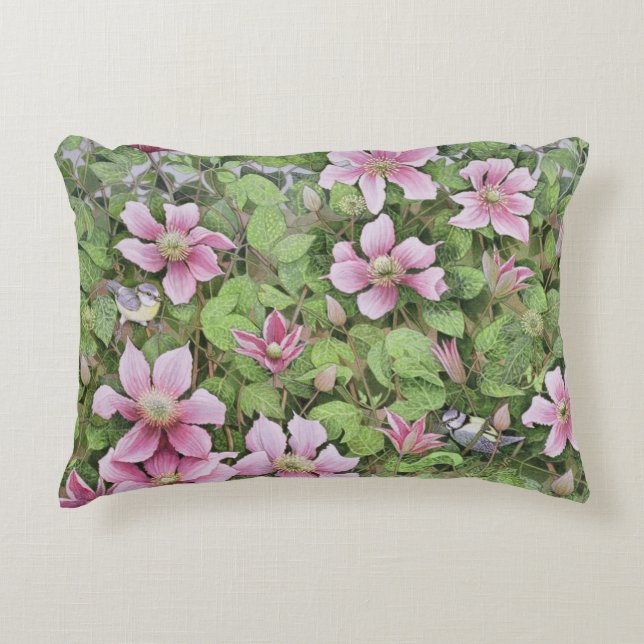 Nesting in Clematis Accent Pillow (Front)