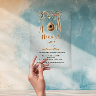 Nesting party bird nest boho baby shower acrylic invitations