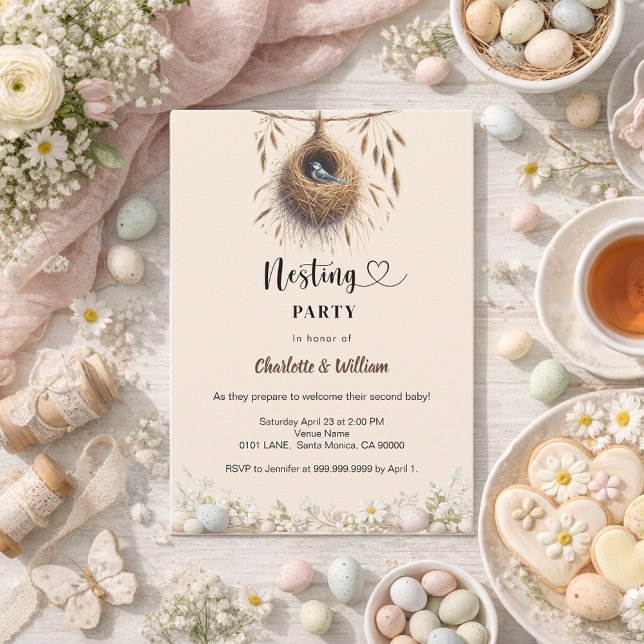Nesting party bird nest spring eggs baby shower invitation (Creator Uploaded)