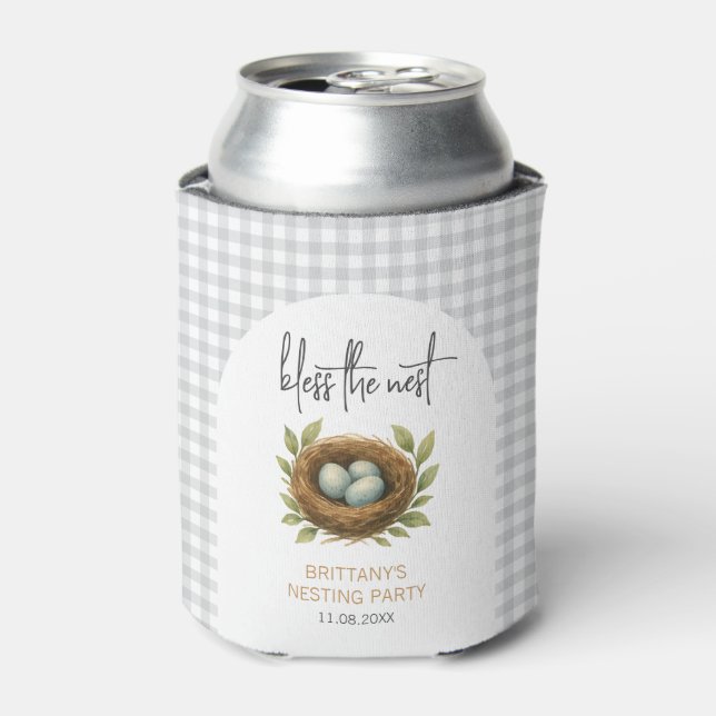 Nesting Party Bless the Nest Neutral Baby Shower Can Cooler (Can Front)