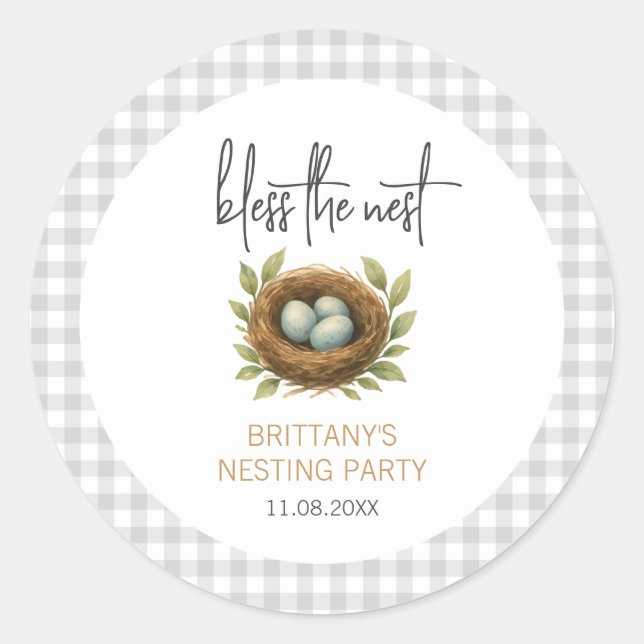Nesting Party Bless the Nest Neutral Baby Shower Classic Round Sticker (Front)