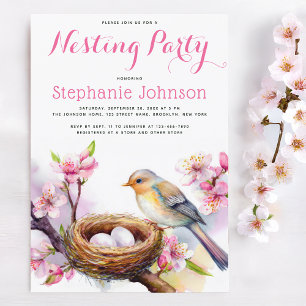 Nesting Party Watercolor Bird Nest Two Eggs Floral Invitation