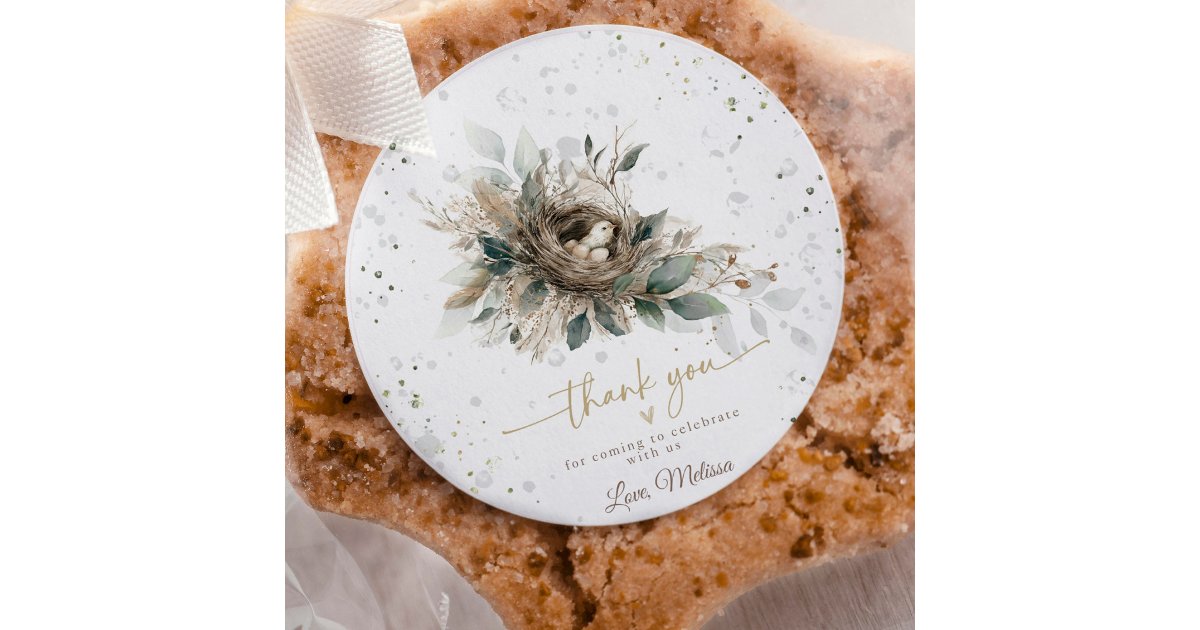 Nesting Woodland Neutral Rustic Fores Baby Shower Classic Round Sticker ...