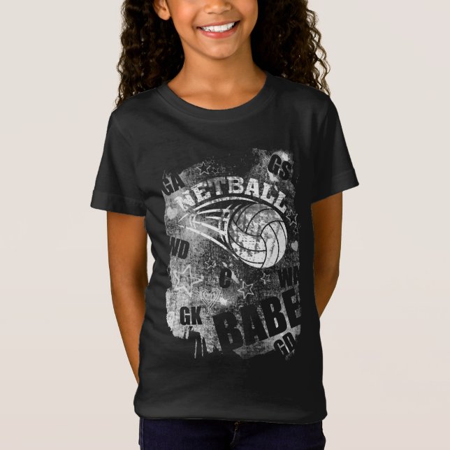 Netball Babe's, Black Grunge Netball T-Shirt (Front)