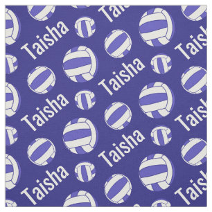 Netball blue white name sports pattern fabric