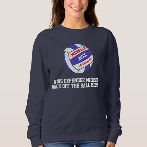Netball blue white out wing defender girl sweatshirt