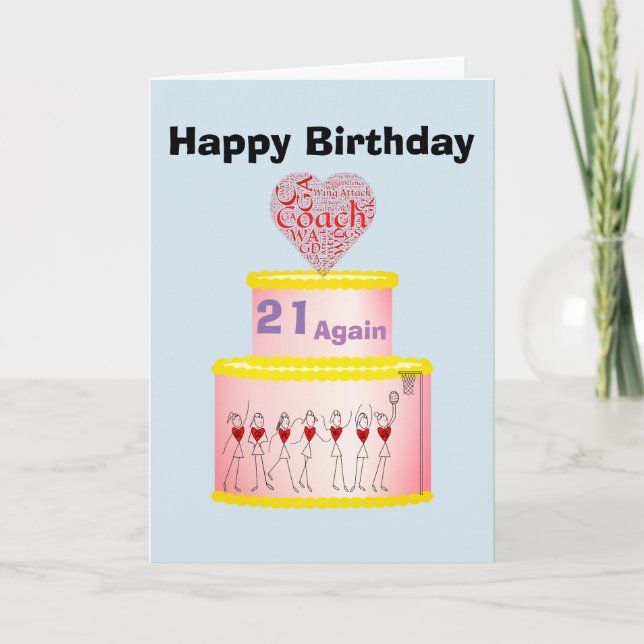 Netball Coach Heart Positions Happy Birthday Card (Front)