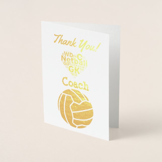 Netball Coach Thank You Gold Foil Card (Front)