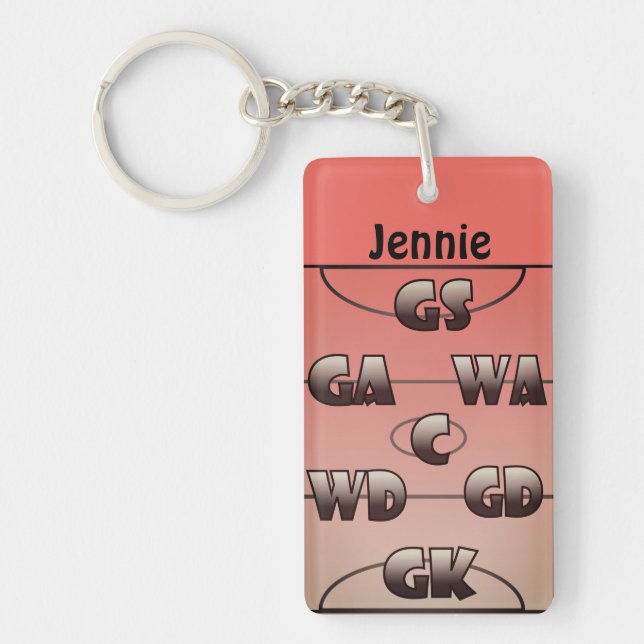 Netball Court and Player Positions Personalised Keychain (Front)