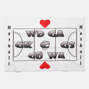 Netball Court and Positions Heart Design Kitchen Towel