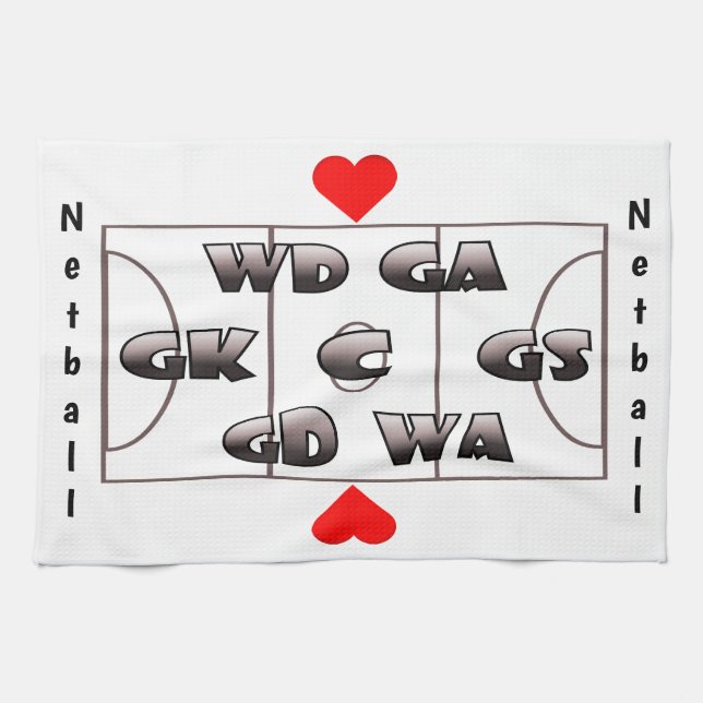 Netball Court and Positions Heart Design Kitchen Towel (Horizontal)