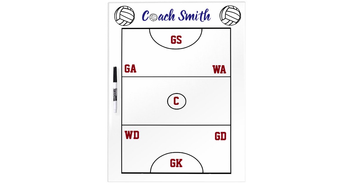 Netball Court Layout Positions Personalized Coach Dry Erase Board | Zazzle