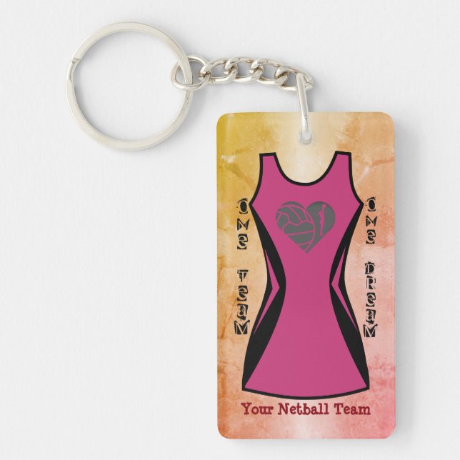 Netball Dress Themed Personalised Custom Colour Keychain (Front)