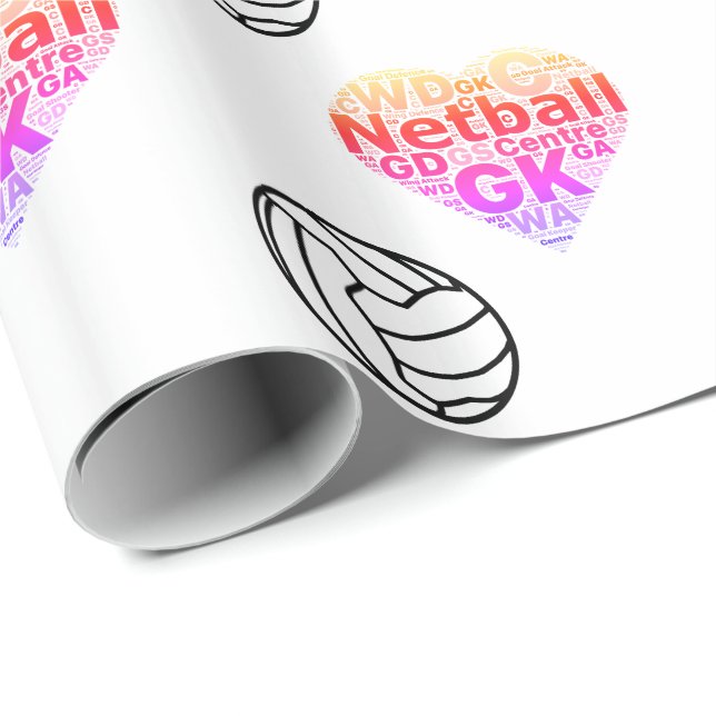 Netball Heart and Ball Design Wrapping Paper (Roll Corner)