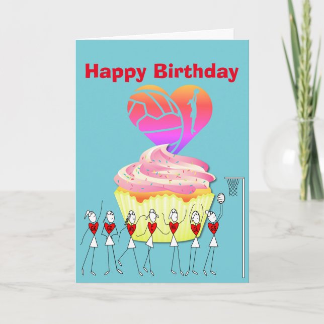 Netball Heart and Positions Happy Birthday Card (Front)